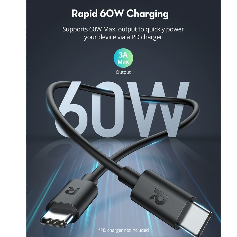 RAVPower 2m Type-C to Type-C Cable TPE (Black)