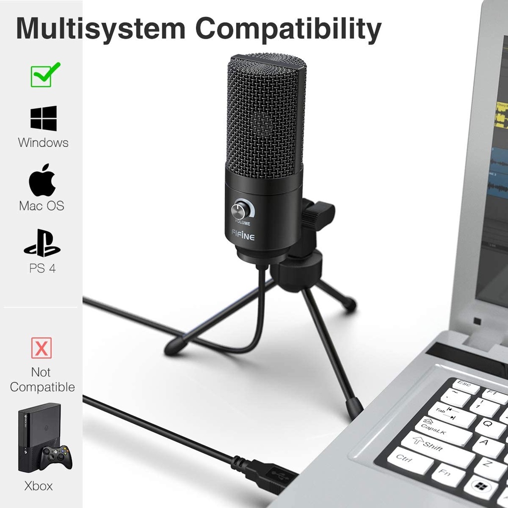 FIFINE USB Microphone with Volume Dial for Streaming, Vocal Recording, Podcasting