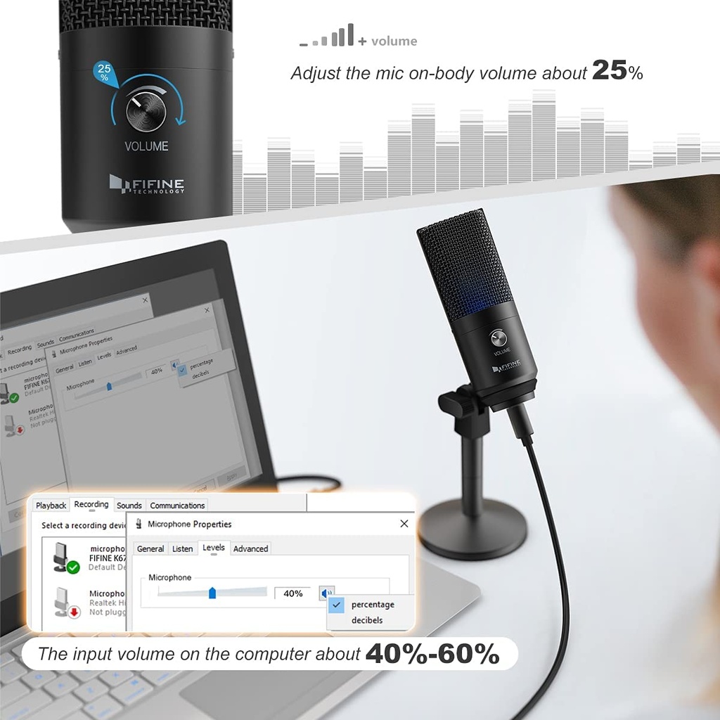 FIFINE USB Mic with a Live Monitoring Jack for Streaming, Podcasting