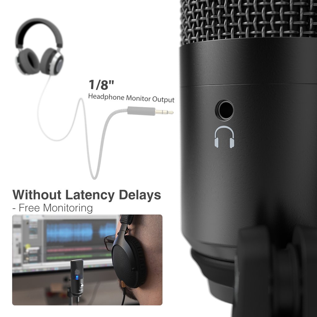 FIFINE USB Mic with a Live Monitoring Jack for Streaming, Podcasting