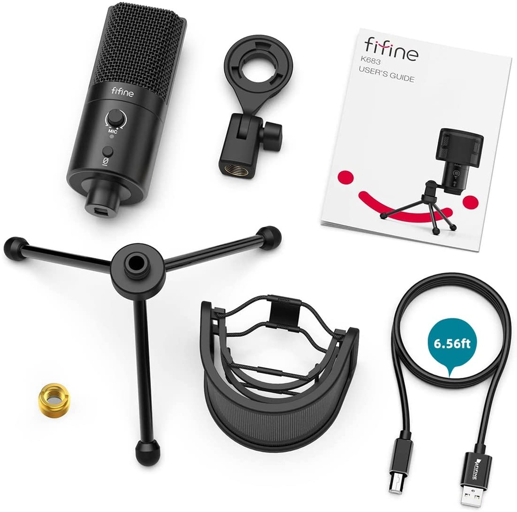 FIFINE USB-C Mic with a Pop Filter, a Mute Button and a Monitoring Jack for Recording