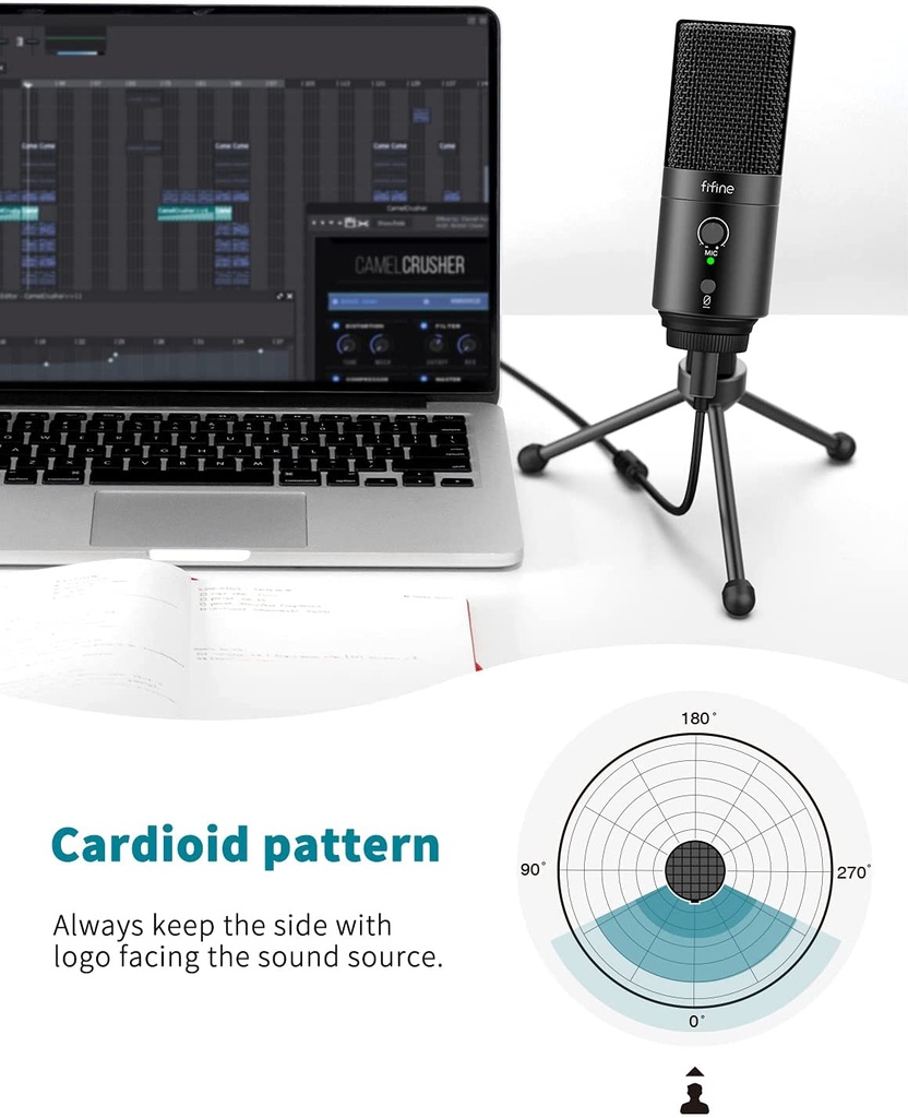 FIFINE USB-C Mic with a Pop Filter, a Mute Button and a Monitoring Jack for Recording