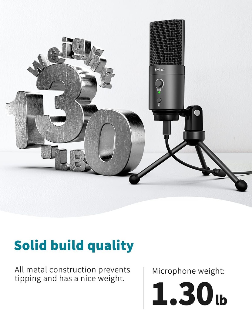 FIFINE USB-C Mic with a Pop Filter, a Mute Button and a Monitoring Jack for Recording