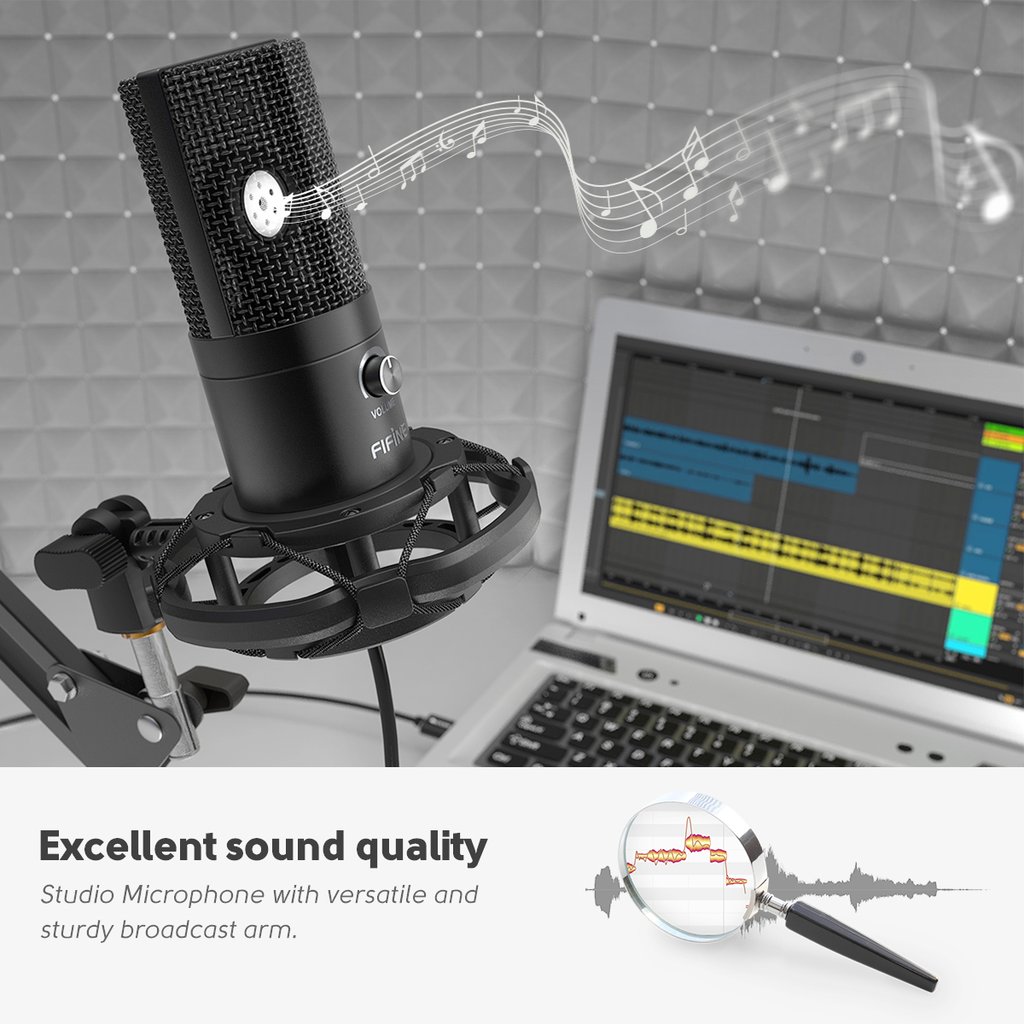 FIFINE USB Microphone Bundle with Arm Stand and Shock Mount for Streaming, Podcasting