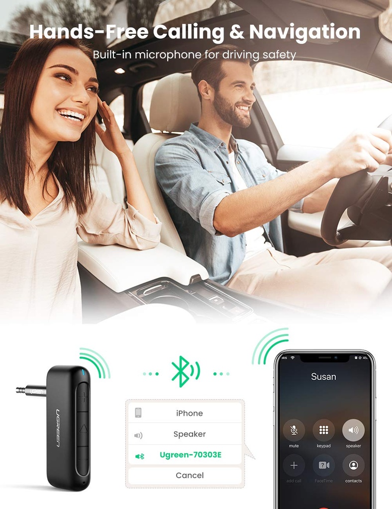 Ugreen Bluetooth Receiver 5.0 Car Adapter