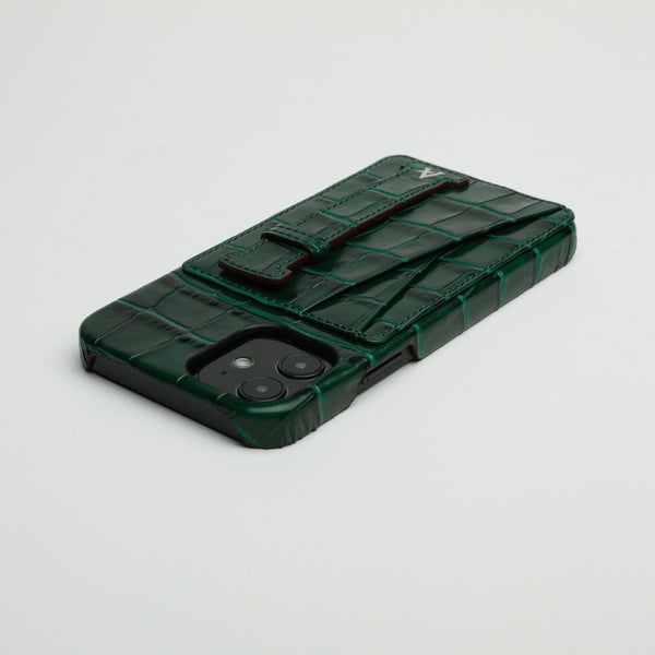 Affluent Leather Card Holder Case for iPhone 13 Pro (Croco Green)