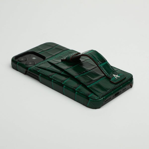 Affluent Leather Card Holder Case for iPhone 13 Pro (Croco Matt Black)