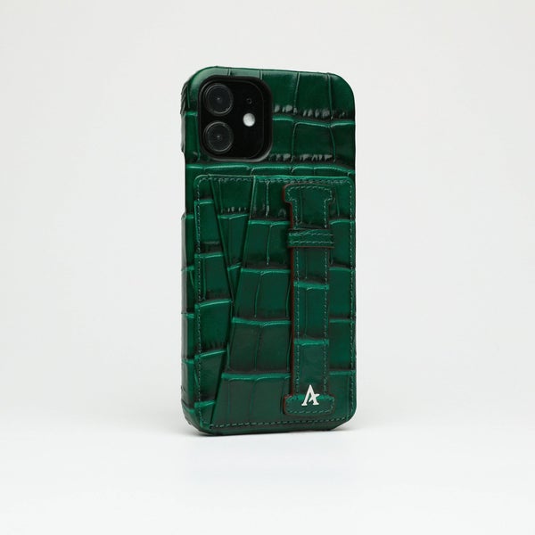 Affluent Leather Card Holder Case for iPhone 13 Pro Max (Croco Green)