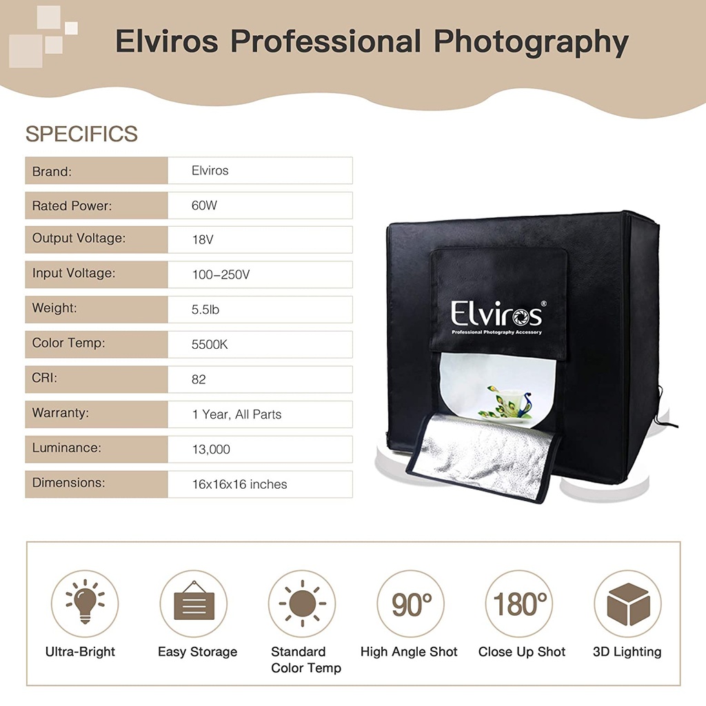 Elviros Professional Photo Lighting Studio Shooting Tent Box Kit 40 x 40CM