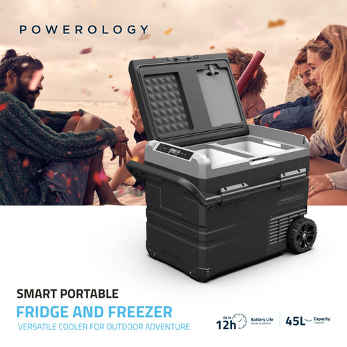 Powerology Smart Portable Fridge and Freezer Versatile Cooler For Outdoor Adventure With Detachable Wheels (Black)