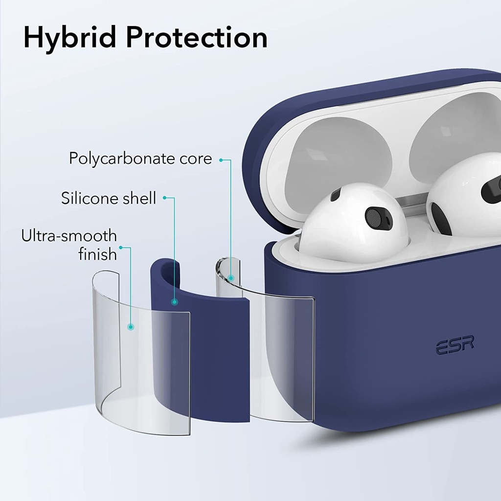 ESR Silicone Case Compatible with AirPods 3rd Generation Case (2021), Hybrid Protective Case with Carabiner, Wireless Charging Compatible, Bounce