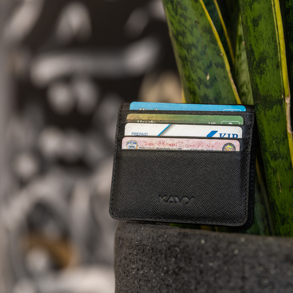 Kavy Slim Wallet Front Pocket Leather (Black)