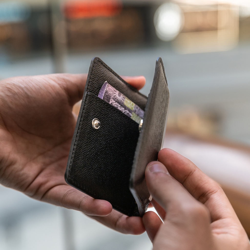 Kavy Slim Wallet Front Pocket Leather (Black)