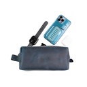 Kavy Leather Pouch Bag (Blue)