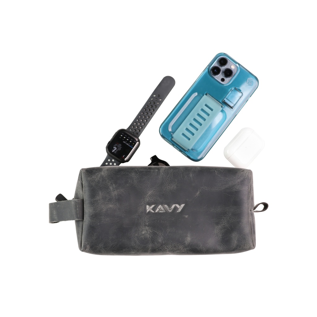 Kavy Leather Pouch Bag (Gray)