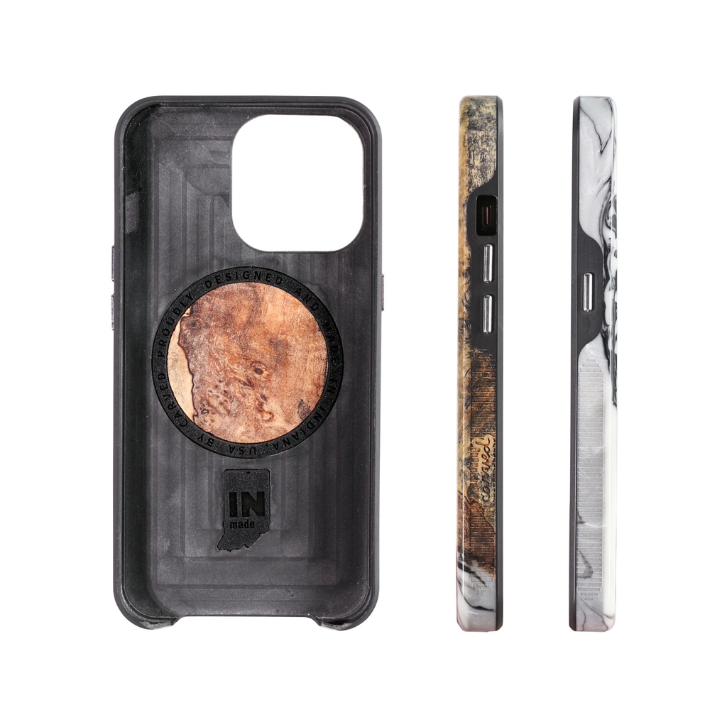 iPhone 13 Pro Wood+Resin Live Edge Phone Case-Anica (Black &amp; White)