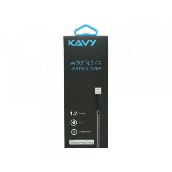 Kavy Woven 2.4A USB Data Lightning Cable 1.2m