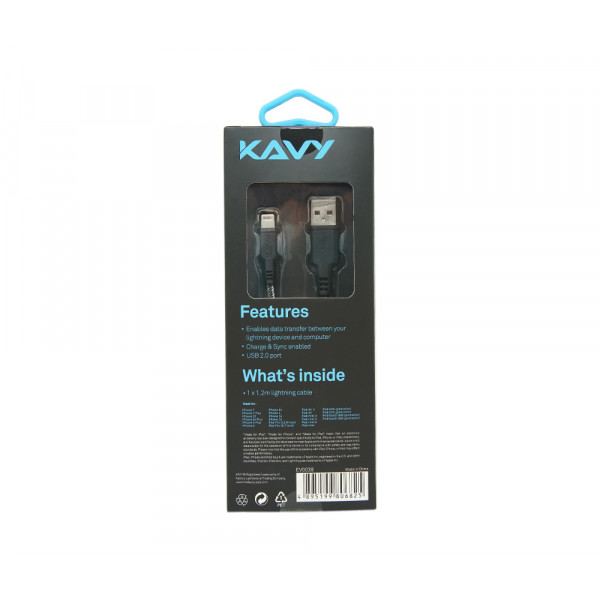 Kavy Woven 2.4A USB Data Lightning Cable 1.2m