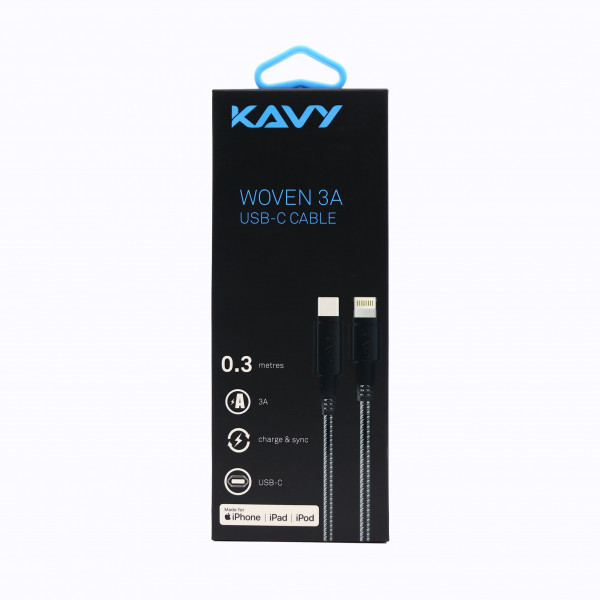 Kavy Woven 3A Lightning to Type-C Cable 0.3m