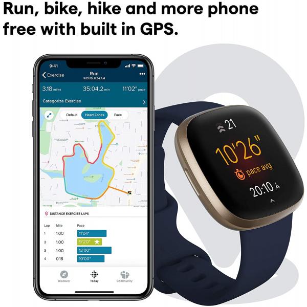 Fitbit Versa 3 Health &amp; Fitness Smartwatch (Midnight/Soft Gold)