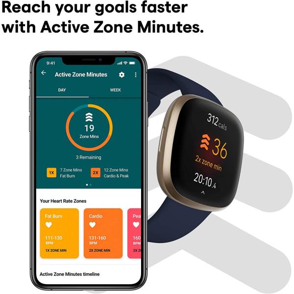 Fitbit Versa 3 Health &amp; Fitness Smartwatch (Midnight/Soft Gold)