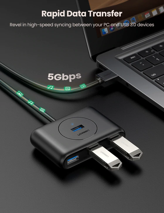 Ugreen 4-in-1 USB 3.0 Data Hub 0.5m (Black)