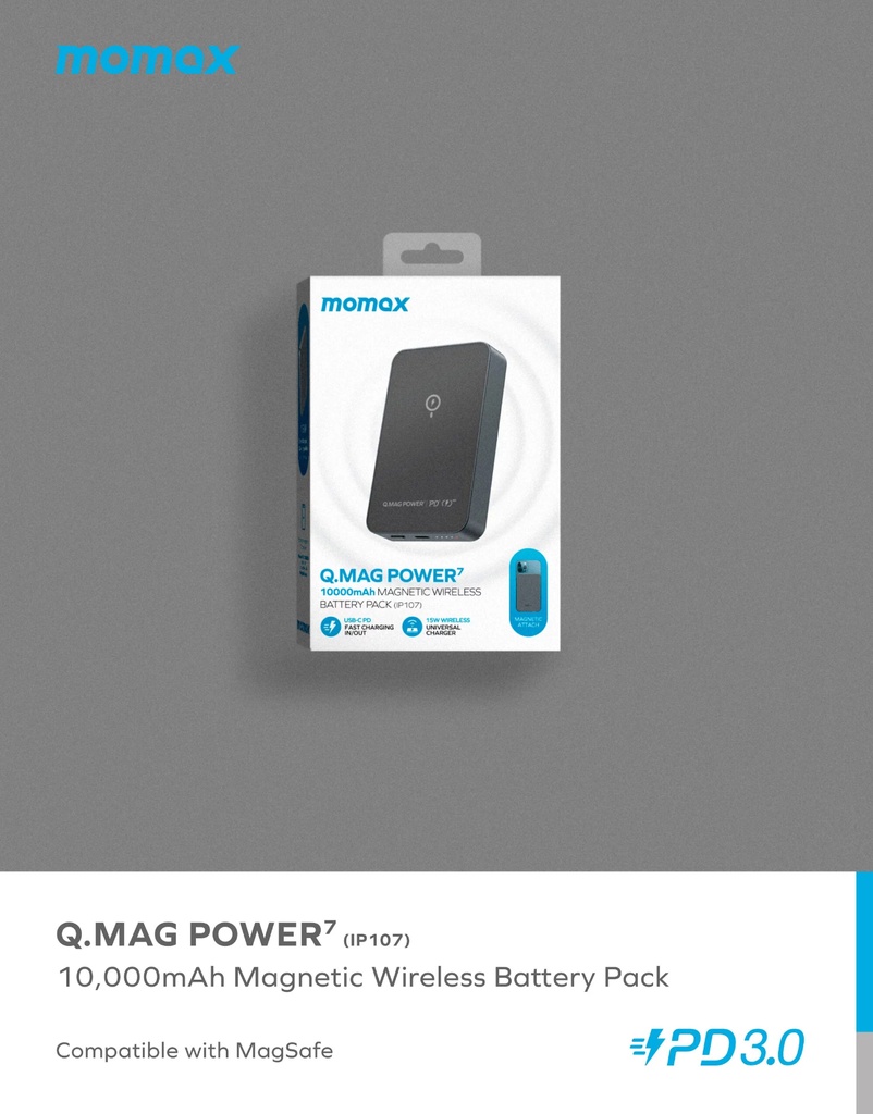 Momax Q.Mag Power7 Magnetic Wireless Battery Pack 10000mAh (Blue)