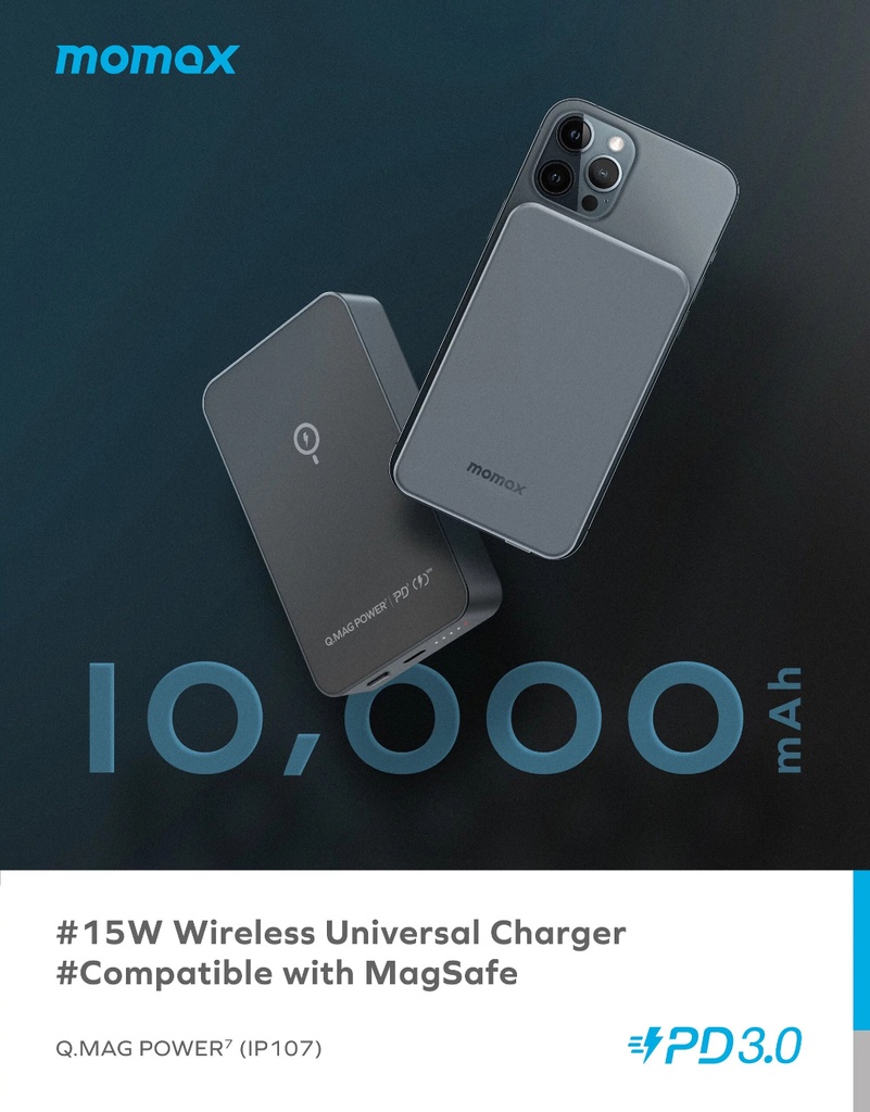 Momax Q.Mag Power7 Magnetic Wireless Battery Pack 10000mAh (Space Gray)