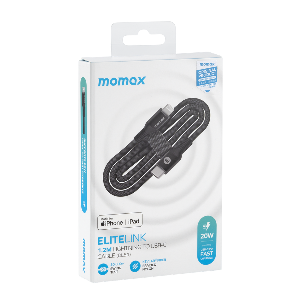 Momax Elite Link Lightning to USB-C Cable 1.2m (Black)