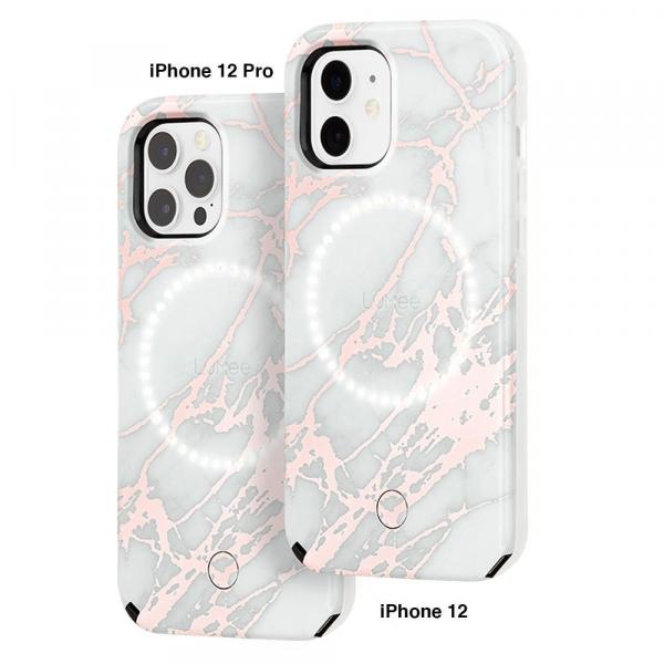 LuMee Halo Case iPhone 12/12 Pro (Rose Metallic White Marble)