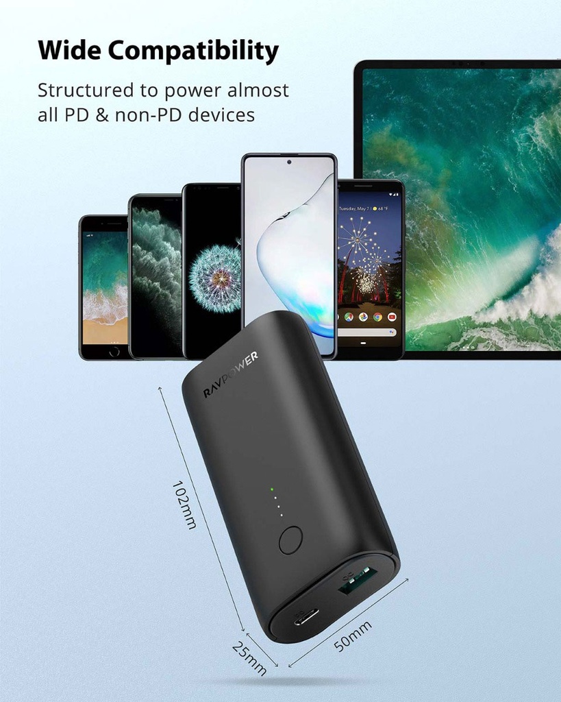 RAVPower 10000mAh PD+QC 20W Power Bank (Black)