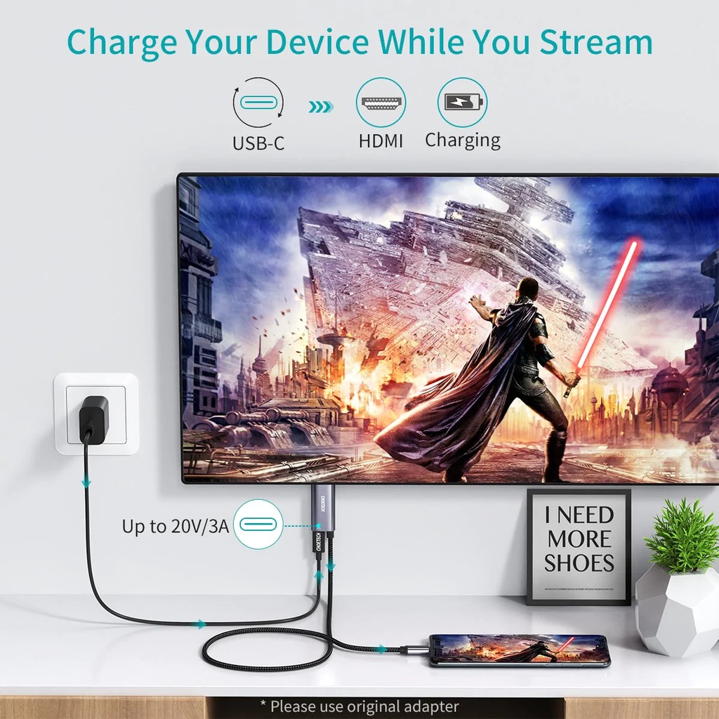 CHOETECH USB-C to HDMI Cable with PD Charging