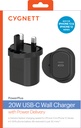 Cygnett 20W USB-C PD Wall Charger UK (Black)