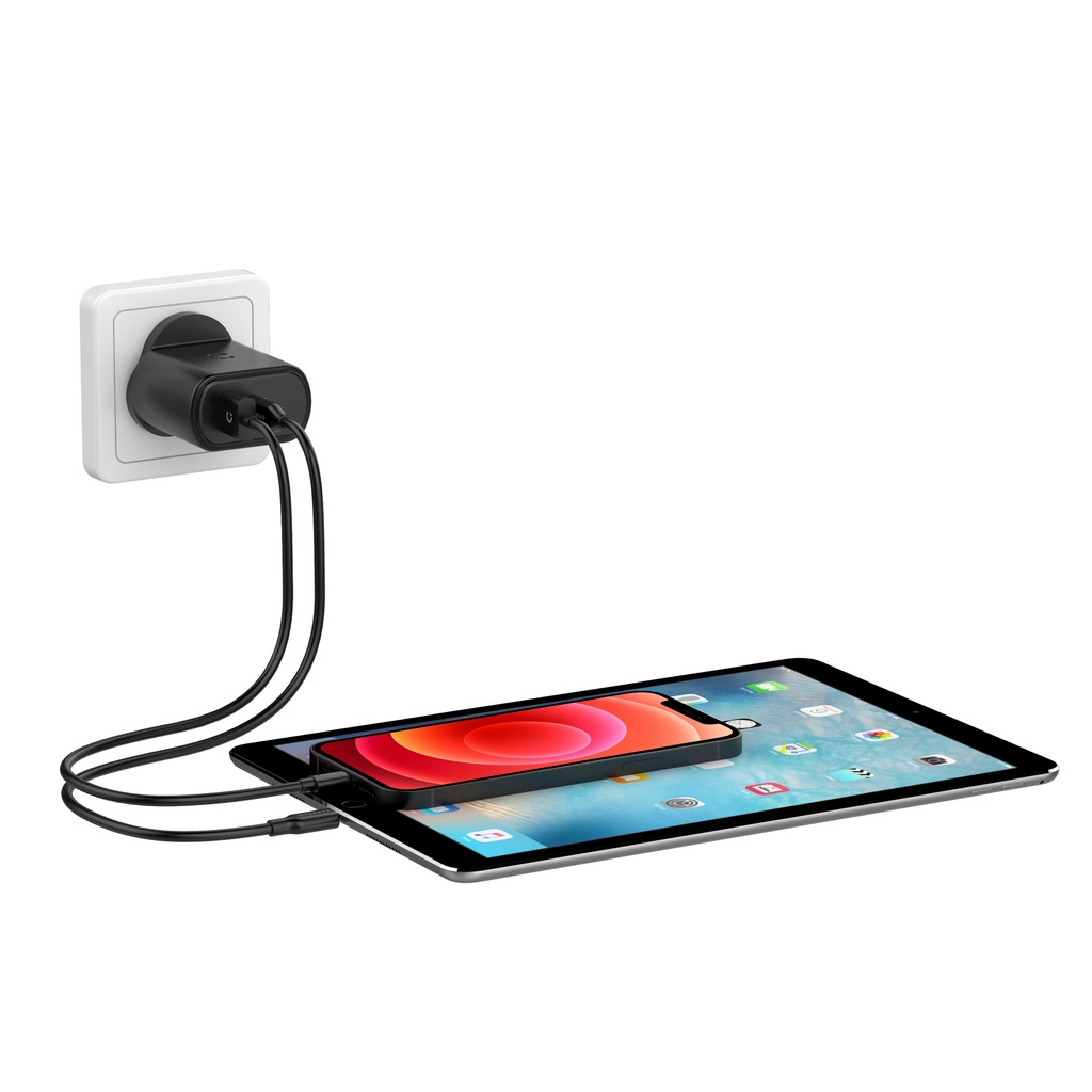 Cygnett 32W USB-C PD Dual Port Wall Charger UK (Black)