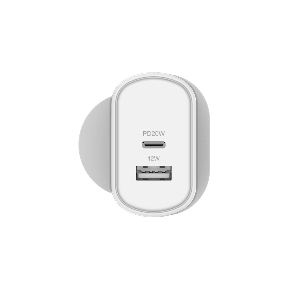 Cygnett 32W USB-C PD Dual Port Wall Charger UK (White)