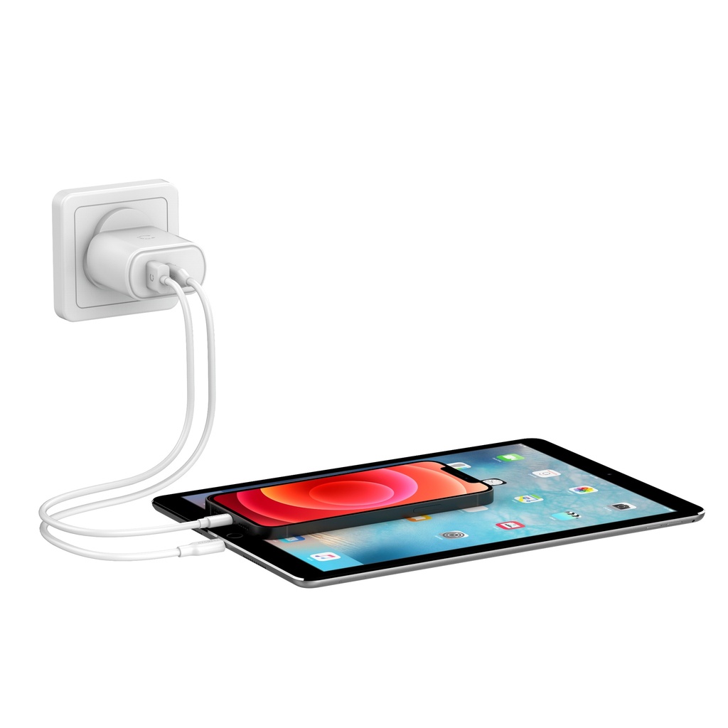 Cygnett 32W USB-C PD Dual Port Wall Charger UK (White)