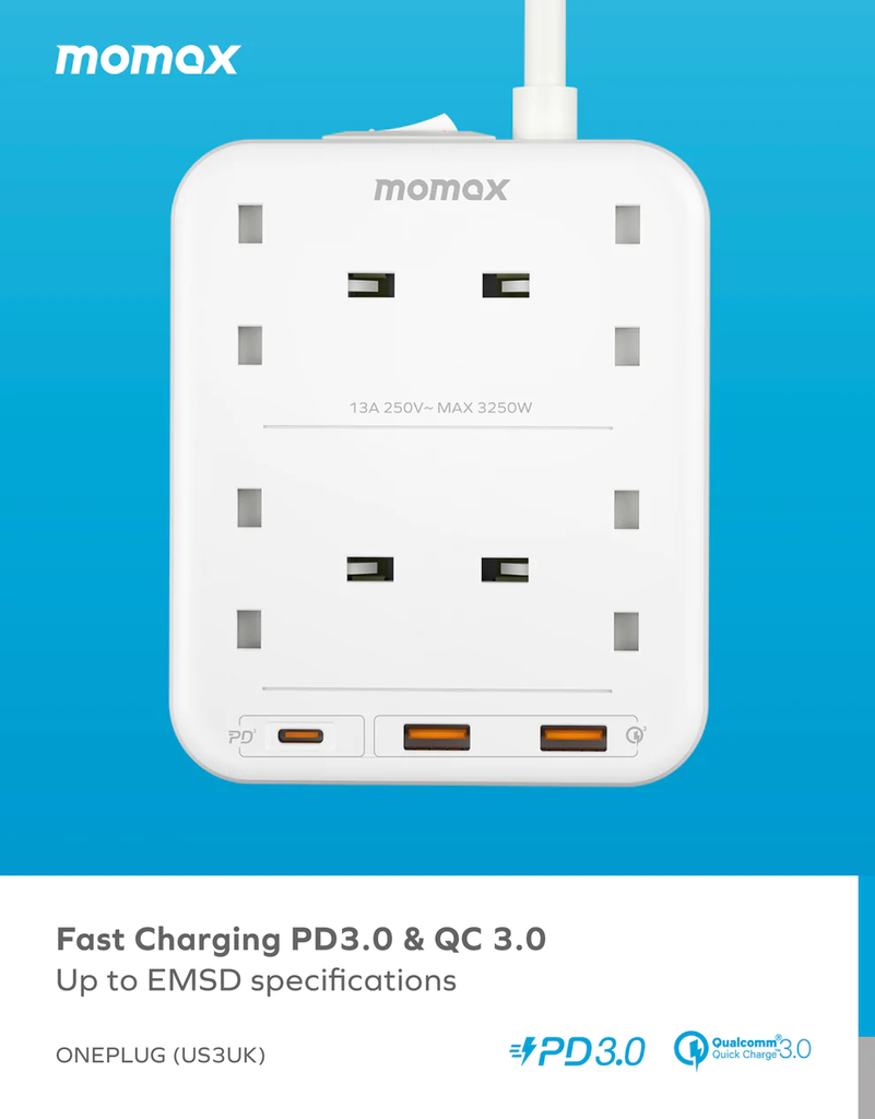 Momax ONEPLUG PD20W 2A1C 4 outlet  (White)