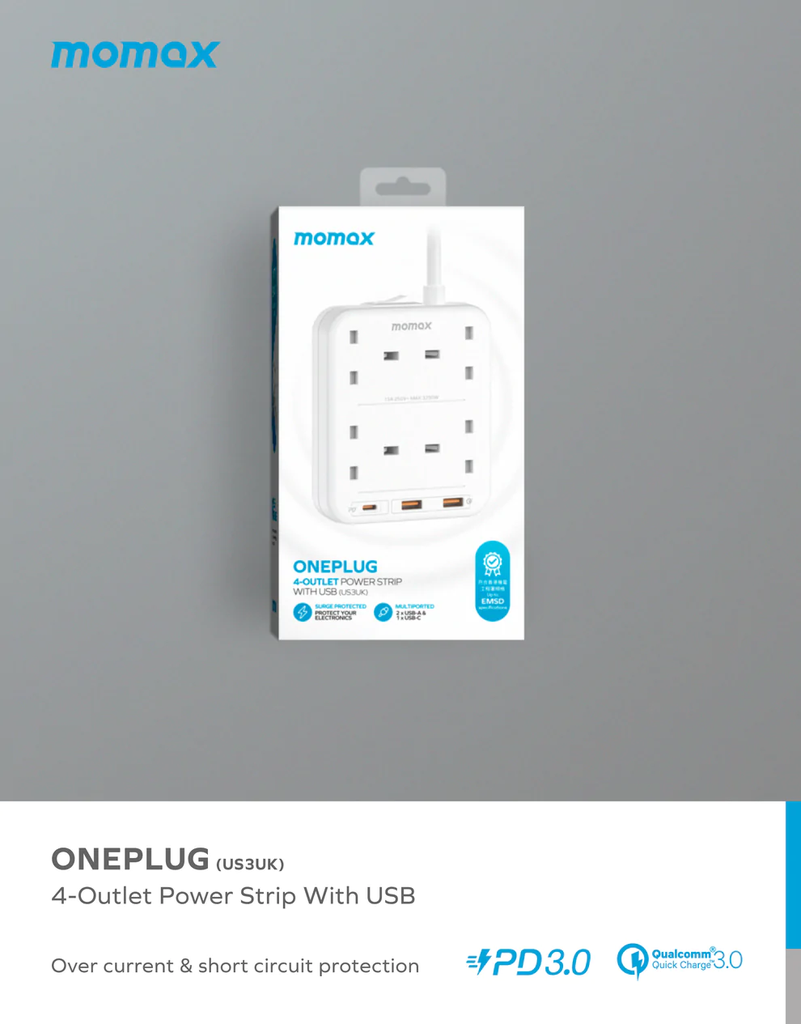 Momax ONEPLUG PD20W 2A1C 4 outlet  (White)