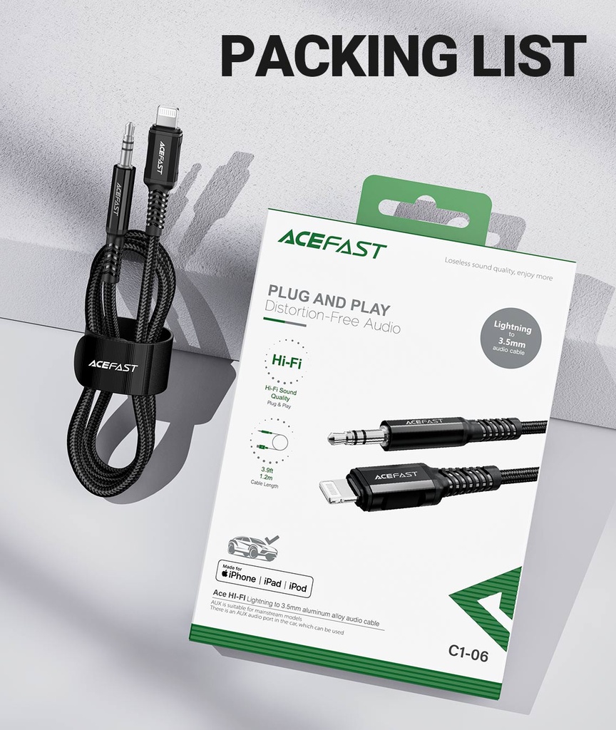 Acefast Lightning to 3.5mm Aluminum Alloy Audio Cable (Black)