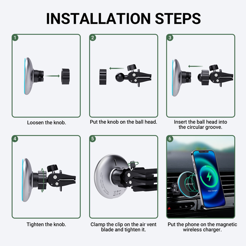 Acefast Magnetic Wireless Charging Car Holder