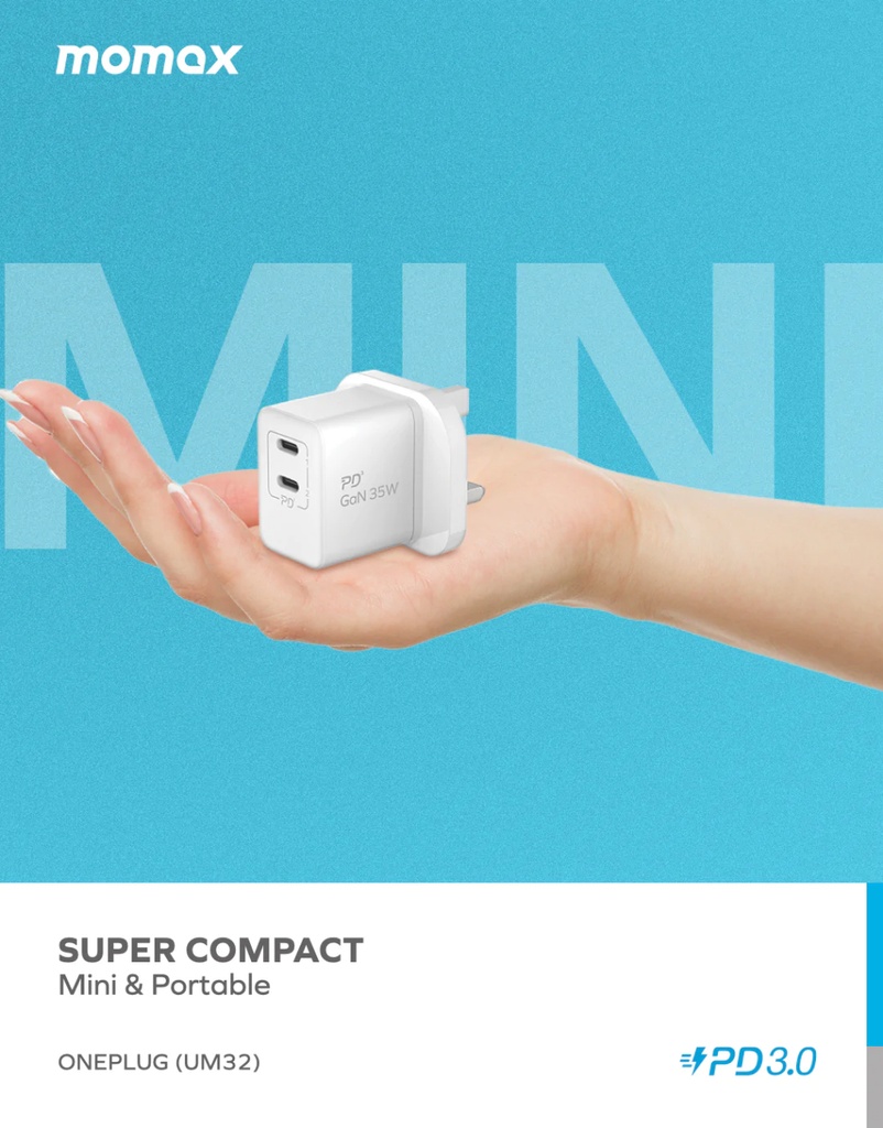 Momax One Plug 35W 2-Port GaN Mini Charger (White)