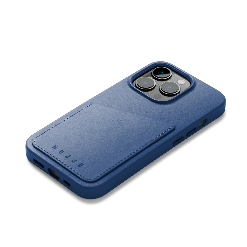 Mujjo Full Leather Wallet Case for iPhone 14 Pro (Monaco Blue)