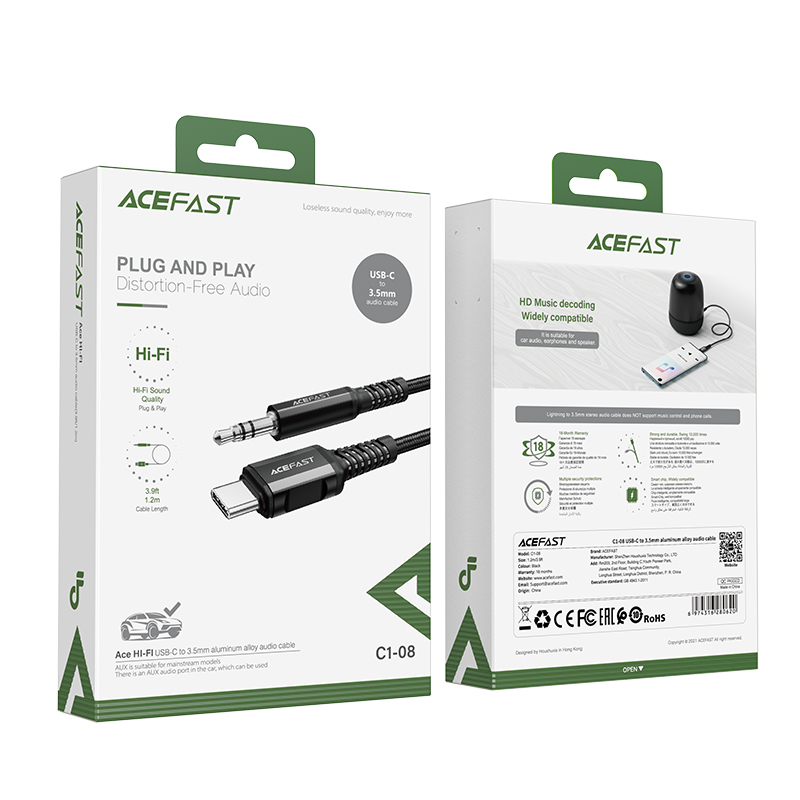 Acefast USB-C to 3.5mm Aluminum Alloy Audio Cable (Black)