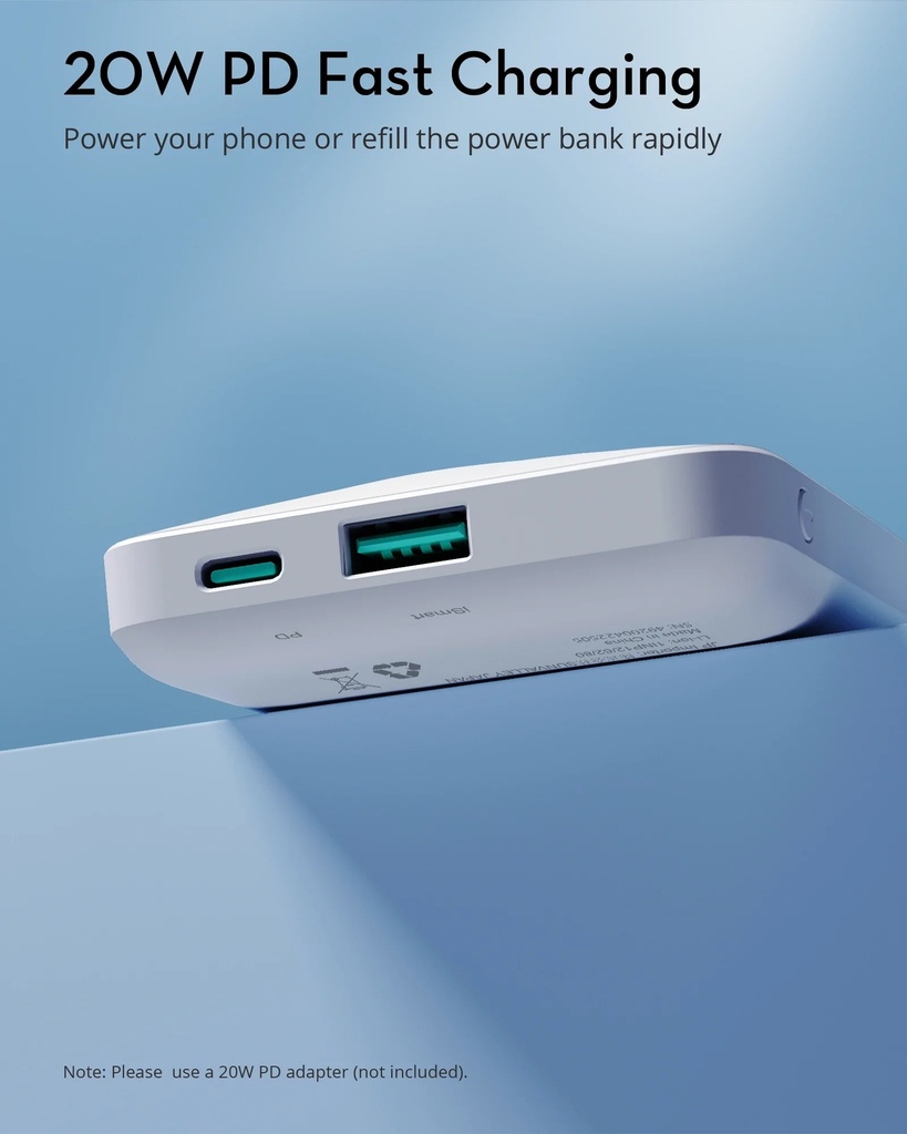 RAVPower Magnetic Wireless Power Bank 10000mAh 20W (White)