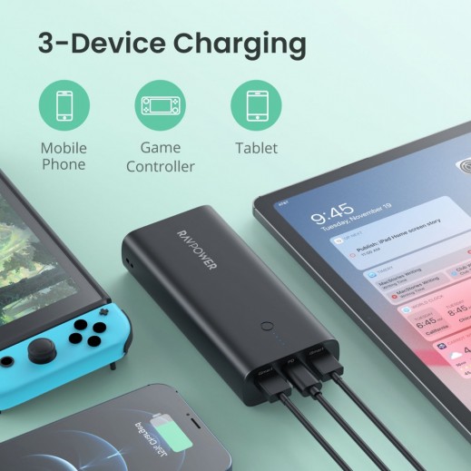 RAVPower 3-Ports Power Bank 10000mAh (UK Plug)