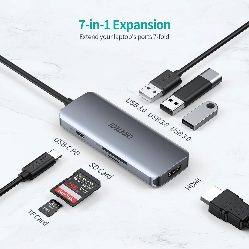 Choetech 7 in 1 USB C HUB (Silver)