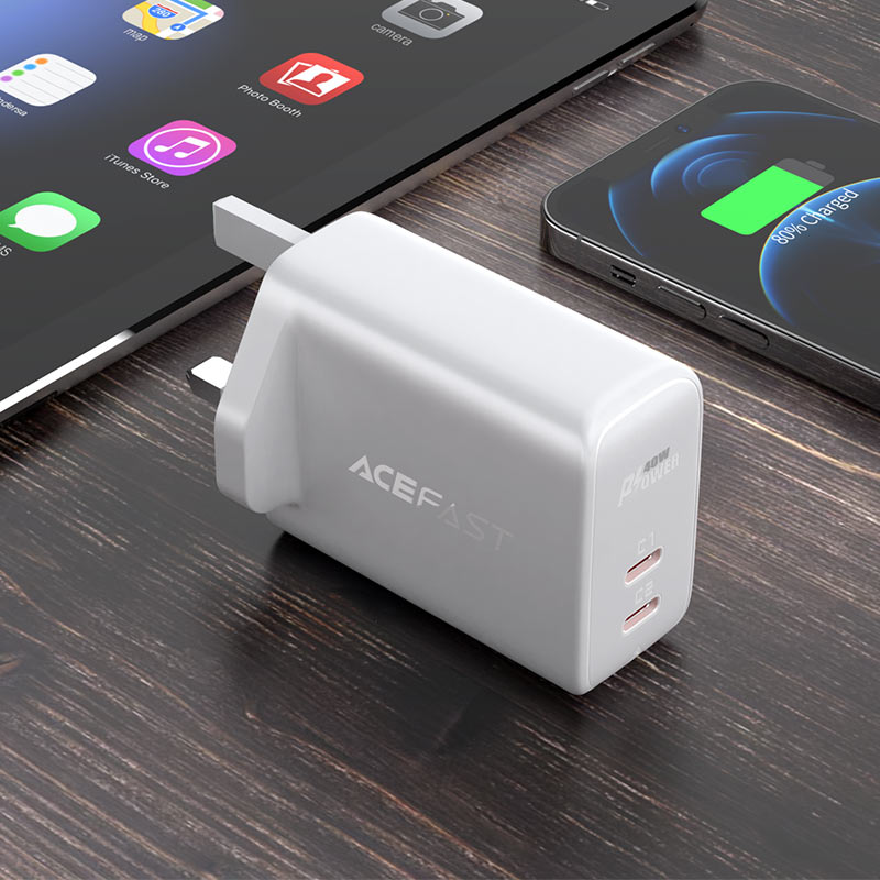Acefast PD40W 2xUSB-C Wall Charger (White)
