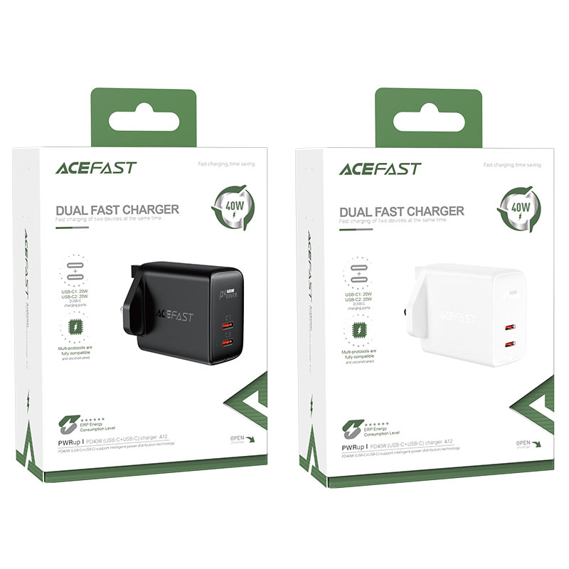 Acefast PD40W 2xUSB-C Wall Charger (White)