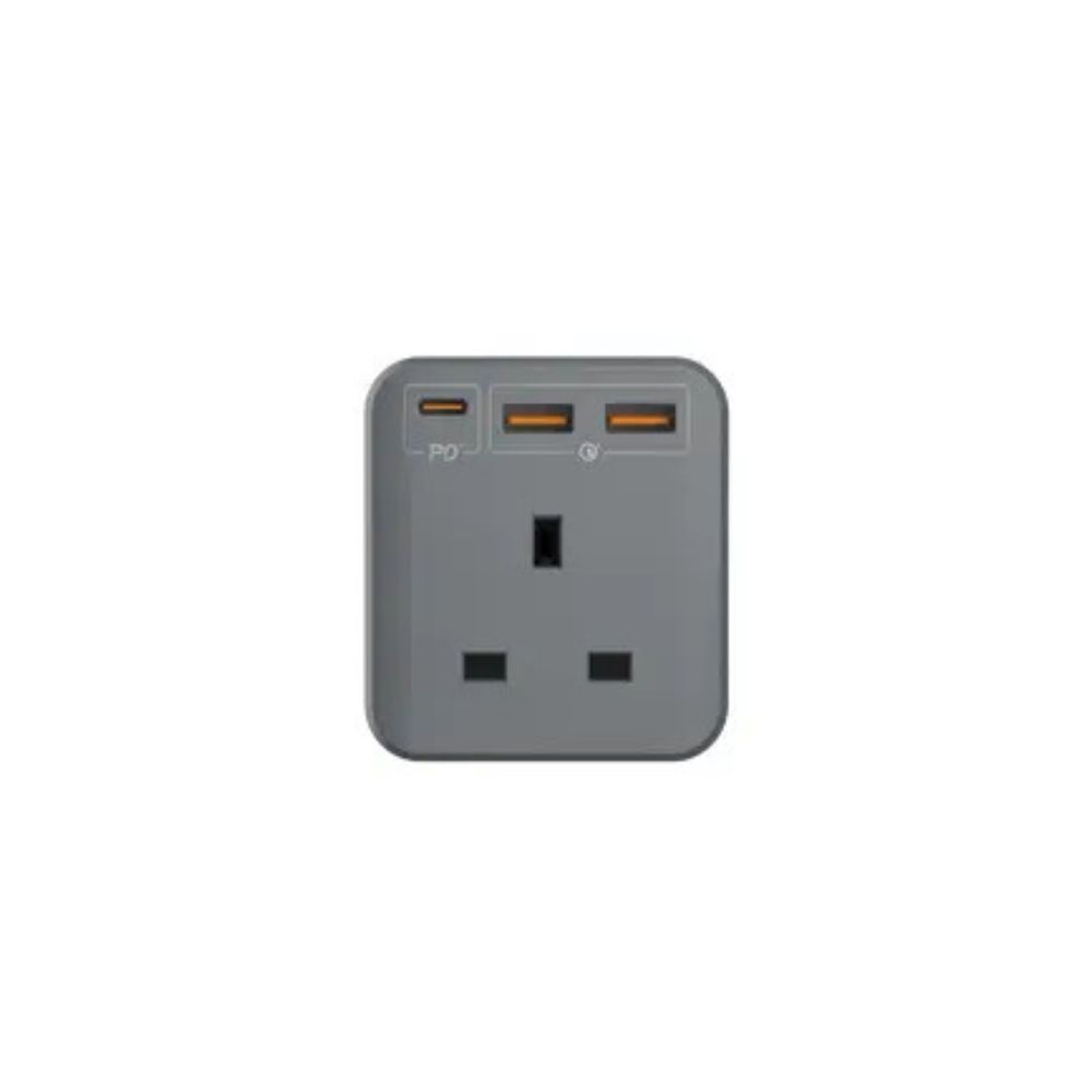 Momax OnePlug 3-Outlet Cube Extension Socket With USB (Grey) 