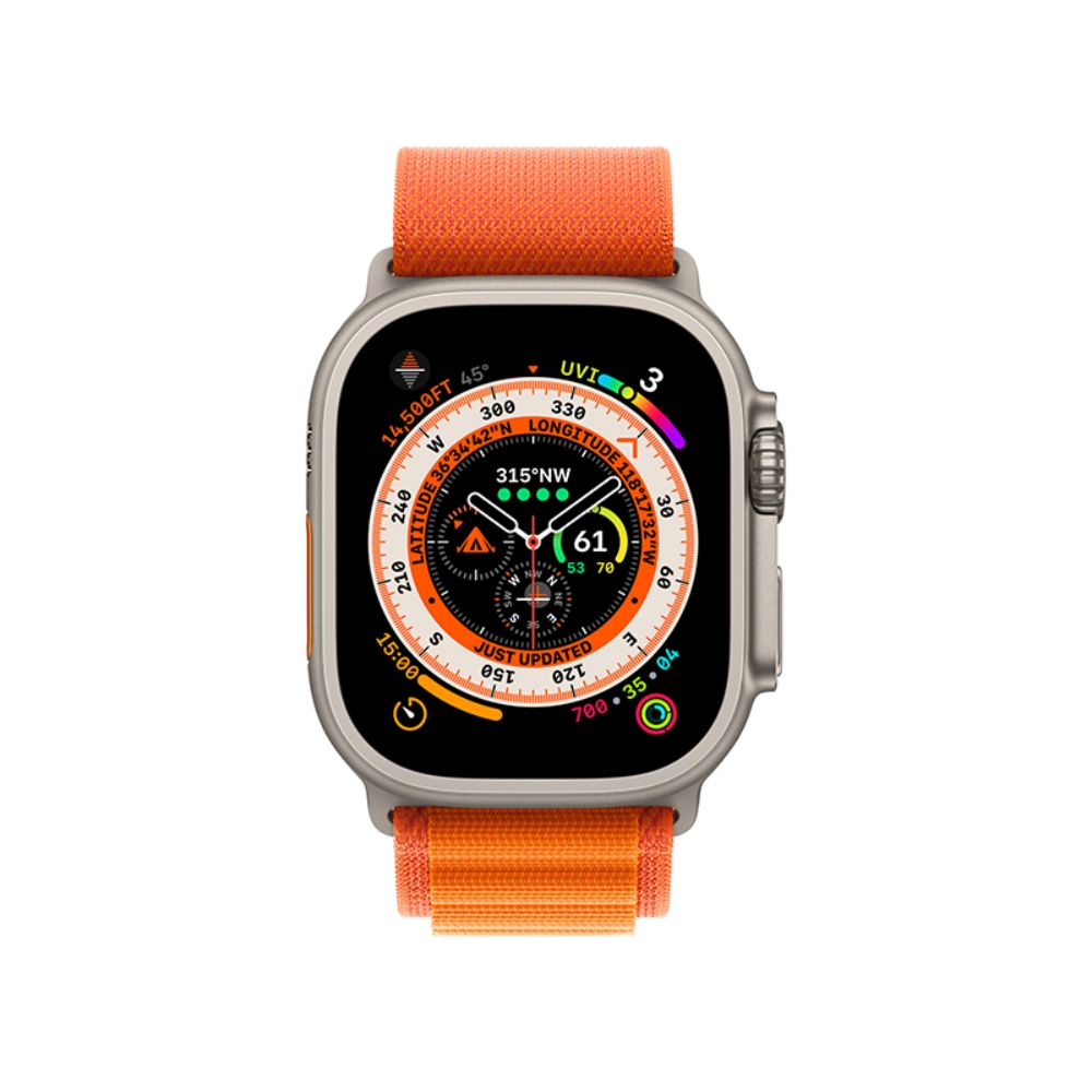 Apple Watch Ultra GPS+Cellular, 49mm Titanium Case with Orange Alpine Loop (Medium)